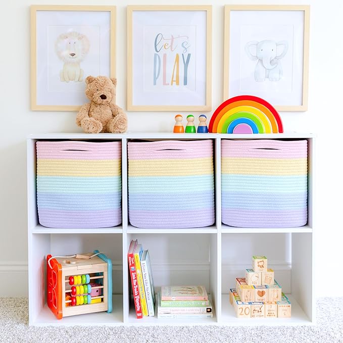 NaturalCozy Storage Cubes 11 Inch Cotton Rope Woven Baskets for Organizing, 3-Pack | Cube Storage Bin | Square Storage Baskets for Shelves Organizer, Classroom, Kids Toy Bins, Closet, Baby Nursery-Ruum Studio Home