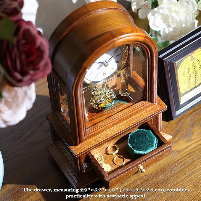 AYRELY® Wooden Table Anniversary Clock, Antique Shelf Clocks, Revolving Pendulum Mantel Clocks, Desk Grandfather Clock for Living Room, Home Decor Gift-Ruum Studio Home