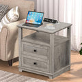 HIFYOBRO End Table with 2 Drawers and Charging Station, Type-C & USB Port & Power outlets, Wooden Storage Cabinet, Large Side Table with Storage for Living Room and Bedroom-Ruum Studio Home
