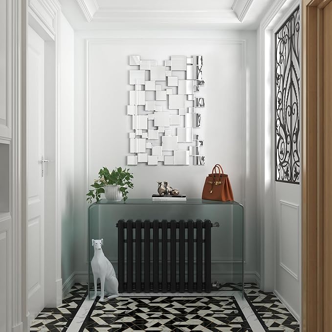 KOHROS Large Silver Wall Mirrors Decorative 48×32 Inch Modern Art Geometric Patchwork Mirror for Wall Decor, Living Room & Entryway Decor, 3D Space - Extending Wall - Mounted Mirror-Ruum Studio Home