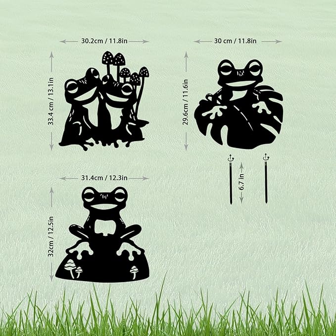 3 Pack Frog Metal Garden Decorative Stakes, Weather Proof Silhouette Statues for Yard, Patio,Outdoor Decor for Frog Lovers and Pet Owners-Ruum Studio Home