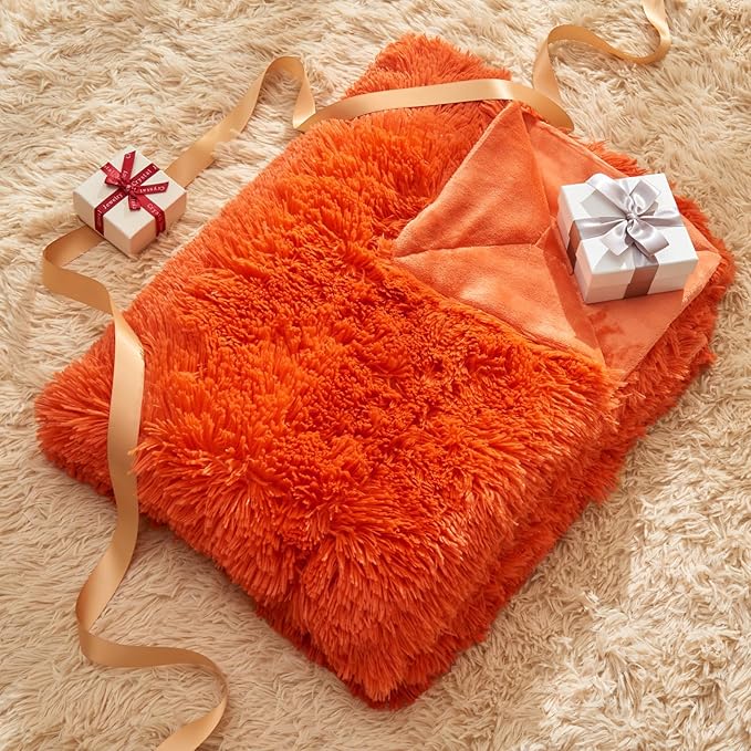 GONAAP Fuzzy Faux Fur Throw Blanket Twin Size Orange Super Soft Cozy Plush Fuzzy Shaggy Blanket for Couch Sofa Bed (Orange, Twin(60"x80"))-Ruum Studio Home
