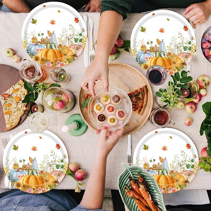 40Pcs Fall Paper Plates and Napkins Party Supplies, Disposable Thanksgiving Pumpkin Flower Wreath Plates Napkins Dinnerware Set for Autumn Theme Party Decorations (Fall)-Ruum Studio Home