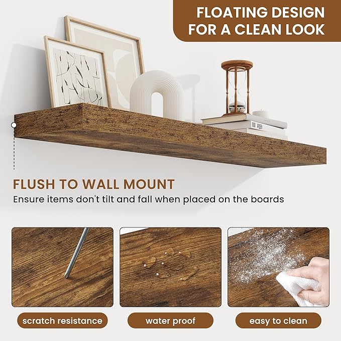 fuqing Floating Shelves for Wall, Bathroom Shelf Wall Mounted for Storage, Shelves with Invisible Bracket for Bedroom, Kitchen, Living Room, Farmhouse Small Book Shelf, 36 Inch Set of 2, Rustic Brown-Ruum Studio Home