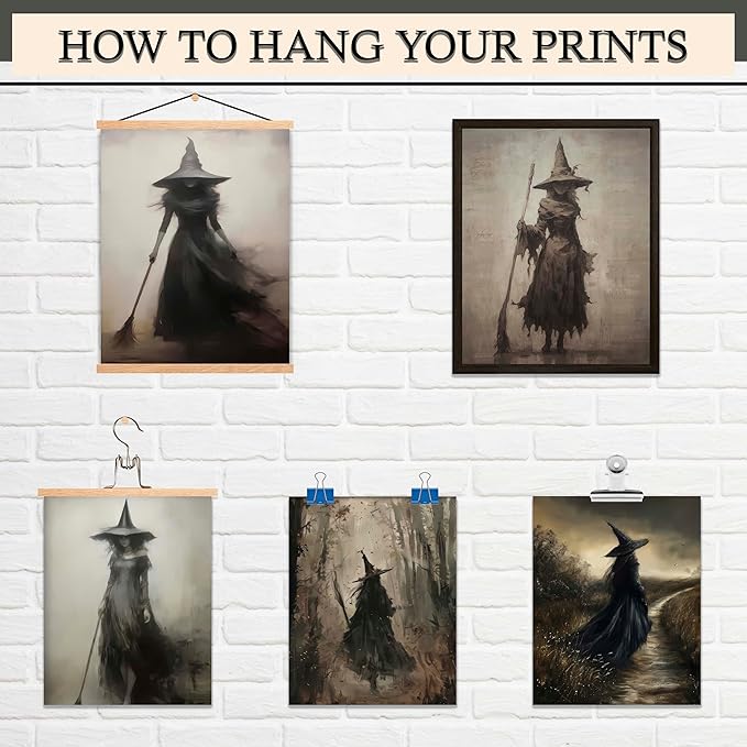 LANCHI95 6 Pcs 8x10in Vintage Rustic Witch Posters Halloween Wall Art Witch in The Forest Painting Prints Goth Dark Moody Wall Decor for Living Room Bedroom 8x10 in (UNFRAMED)-Ruum Studio Home