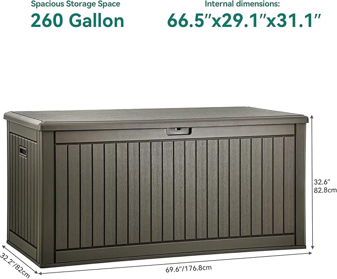 YITAHOME 260 Gallon Extra Large Deck Box, Double-Wall Resin Outdoor Storage Box with Flexible Divider for Patio Cushions Garden Tools, 1000lbs Load Capacity, Lockable & Waterproof (Light Brown)-Ruum Studio Home