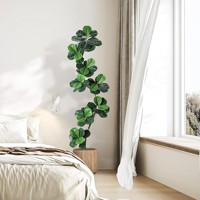 GarveeHome Fiddle Leaf Fig Artificial Tree with White Planter,7ft Faux Plants Indoor with Moss, Fake Rubber Tall Fake Floor Plant in Pot - Artificial Trees for Home Office Living Room Decor-Ruum Studio Home