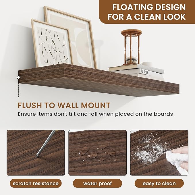 fuqing Floating Shelves for Wall, Bathroom Shelf Wall Mounted for Storage, Shelves with Invisible Bracket for Bedroom, Kitchen, Living Room, Farmhouse Small Book Shelf, 24 Inch Set of 2, Walnut-Ruum Studio Home