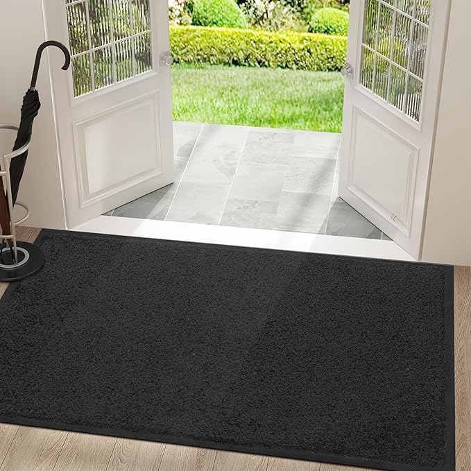 Mibao Dirt Trapper Door Mat for Indoor Outdoor, Waterproof All-Season, All-Weather Doormat, Heavy Duty Non-Slip Entrance Rug, Low Profile Absorbent Entrance Mat Carpet, 60" x 36", Black-Ruum Studio Home