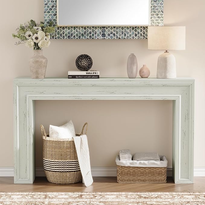 Rresyet 55 Inch Long Console Table, Sofa Table Behind Sofa, Wooden Entryway Table, Farmhouse Entryway Table for Entry, Hallway, Living Room (White)-Ruum Studio Home
