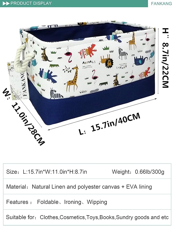 FANKANG Rectangular Laundry Basket Nursery Storage Fabric Storage Bin Storage Hamper,Gift Baskets (Animals)-Ruum Studio Home