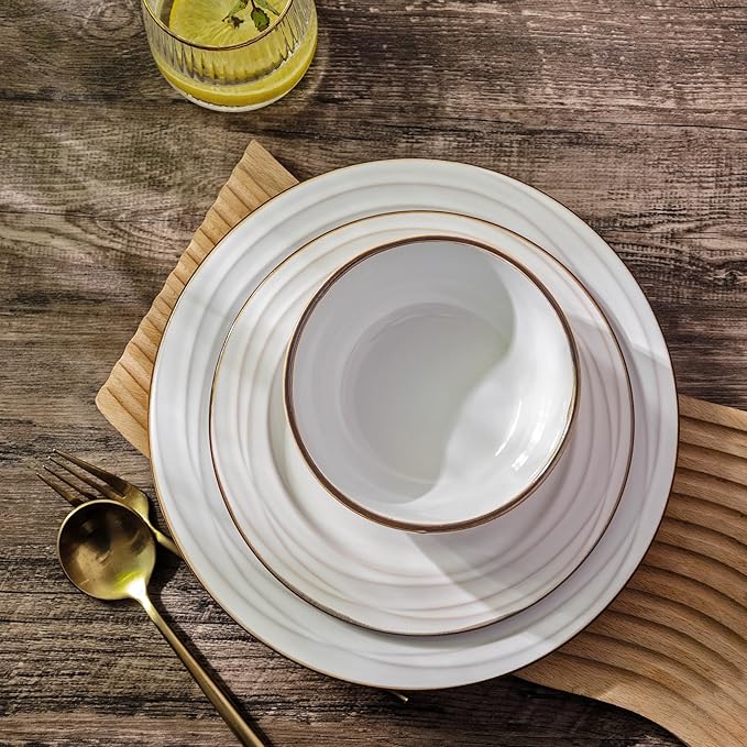 GBHOME Ceramic Dinnerware Sets,18 pcs Embossed Elegant Stoneware Plates and Bowls Sets, Housewarming Wedding Gift | Dishwasher & Microwave Safe | Dishes Set Service for 6-Ruum Studio Home