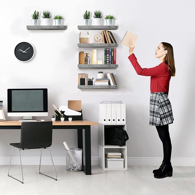 Sorbus Floating Shelves for Wall, Bathroom Shelves Wall Mounted for Kitchen, Bedroom, Living Room, Bathroom Storage, Over Toilet, Hanging Book Shelf for Ｗall Home Decor (Gray, 5 Pack)-Ruum Studio Home