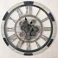 DORBOKER 30" Large Wall Clock Moving Gears,Oversized Industrial Rustic Farmhouse Clocks for Living Room Decor Office Home, Solid Wood Retro Metal HD Tempered Glass Cover,Desert Beige-Ruum Studio Home