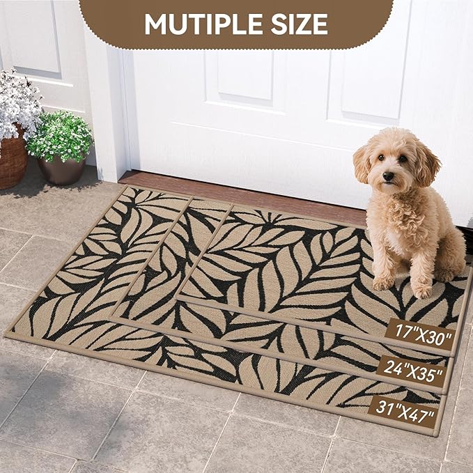 Front Door Mat Indoor Outdoor Entrance, 17''x30'' All-Season Waterproof Welcome Mat, Heavy Duty Non-Slip Rubber Backing, Patio Porch Doormat, Low Profile, Trap Dirt and Moisture, Brown-Ruum Studio Home