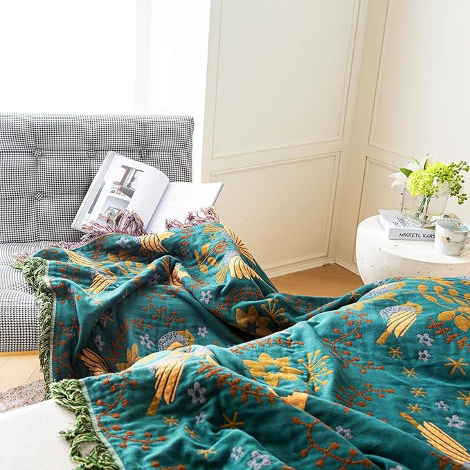 MSGKV Boho Throw Blanket Cotton Blanket for Couch and Sofa Cover for Living Room Summer Throw Cozy Gauze Blanket 50" x 60"-Ruum Studio Home