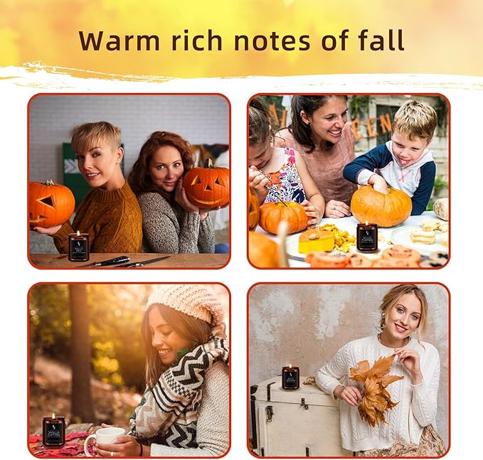 Fall Candles Set, 4 Pack Candles for Home Scented Natural Soy Wax, Autumn Gifts Set for Women Men, Fall Fragrance of Spice/Vanilla Cupcake/Apple Wreath/Hello Fall-Ruum Studio Home