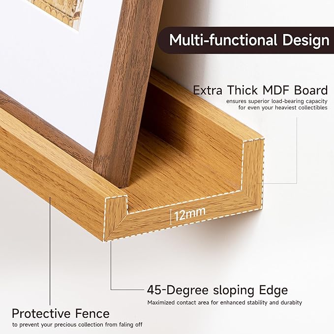 Fun Memories Picture Ledge Shelf, 36 Inch Floating Shelves Set of 2, Nursery Book Shelves for Toys Storage, Kids Bookshelf Wall Mounted for Wall Decor Books Photo Frames, Oak-Ruum Studio Home