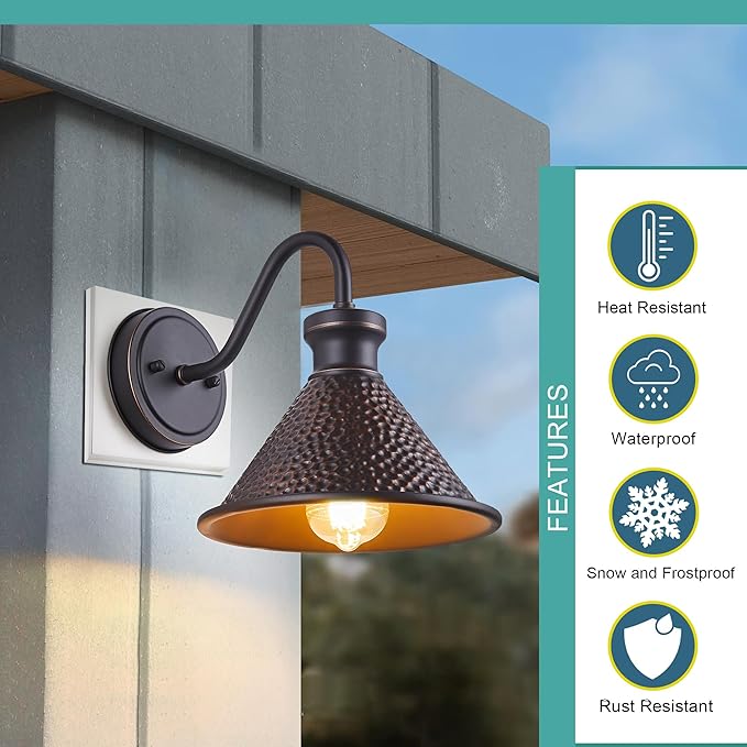 Gooseneck Outdoor Wall Light Fixtures, 2-Pack Farmhouse Barn Lights for Porch, Industrial Oil-Rubbed Bronze Exterior Wall Sconce for Garage, Patio, E26 Base Anti-Rust, Bulb not Included-Ruum Studio Home