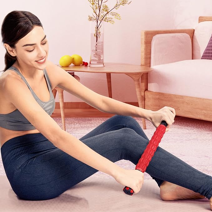 Yansyi Muscle Roller Stick for Athletes - Body Massage Roller Stick - Release Myofascial Trigger Points Reduce Muscle Soreness Tightness Leg Cramps & Back Pain for Physical Therapy & Recovery (Red)-Ruum Studio Home