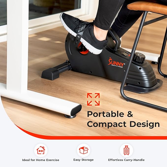 Sunny Health & Fitness Dual Function Under Desk Pedal Exerciser, Portable Indoor Cardio Mini Bike at Home, Arm/Leg Cycle for Seniors, Optional Magnetic, Motorized & Free SunnyFit App Bluetooth Connect-Ruum Studio Home