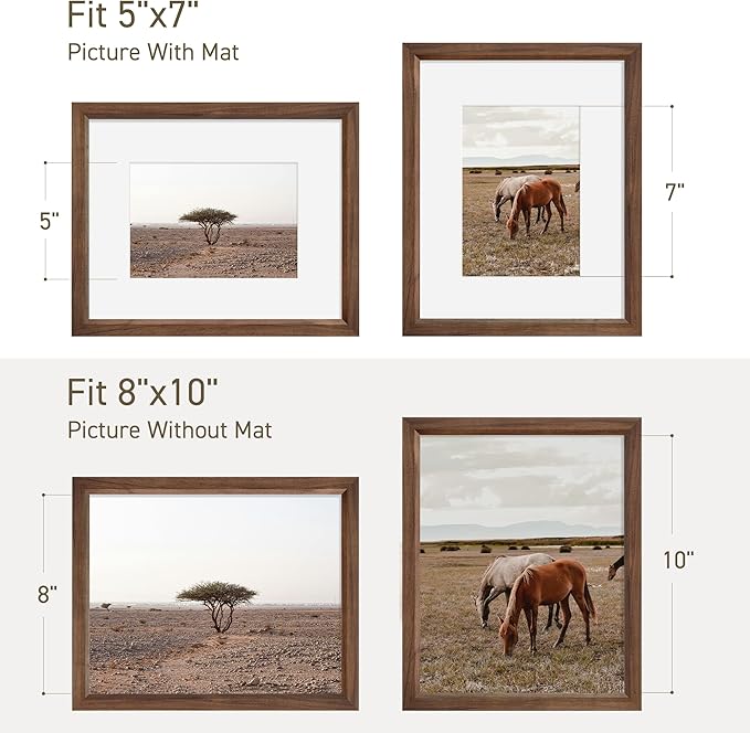 8x10 Picture Frame Natural Solid Walnut Photo Frames with 5x7 Removable Mat Wall Hanging Large Handcrafted Frame with HD Plexiglass Wall and Tabletop Display Large Poster Frame-Ruum Studio Home