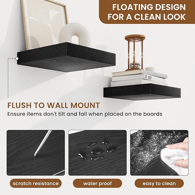 fuqing Floating Shelves for Wall, Bathroom Shelf Wall Mounted for Storage, Shelves with Invisible Bracket for Bedroom, Kitchen, Living Room, Farmhouse Small Book Shelf, 6.5 Inch Set of 3, Black-Ruum Studio Home