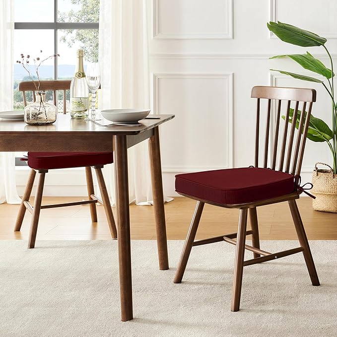 downluxe Chair Cushions for Dining Chairs, Waterproof Kitchen Chair Pads, Non-Slip Dining Seat Cushion with Ties, 17" x 16" x 2.5", Burgundy, 6 Pack-Ruum Studio Home