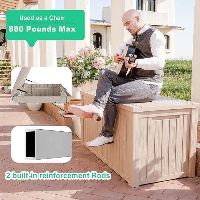 180 Gallon Deck Box Large Outdoor Storage for Patio Furniture,Outdoor Cushions,Garden Tools and Pool Supplies,Waterproof,Resin,Lockable(Grey)-Ruum Studio Home