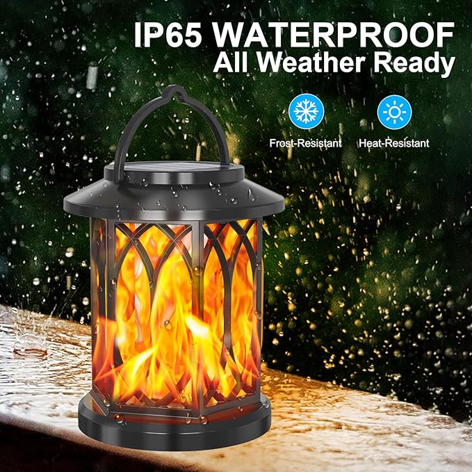 Solar Lanterns Outdoor, Flickering Flames Outdoor Solar Lights Hanging Lanterns Waterproof Decoration Lighting for Garden,Tree,Table (2 Pack)-Ruum Studio Home