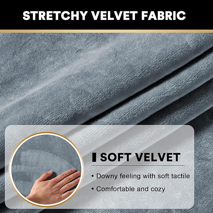 PrinceDeco Stretch Velvet Couch Cushion Cover,Soft Cushion Slipcover for Chair Cushion Fitted Sofa Cover Furniture Protector for Sectional Cushion Cover (Width Up to 29.5", Stone Blue)-Ruum Studio Home