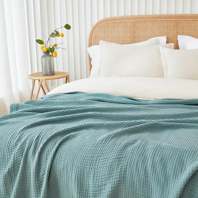 EMME Muslin Throw Blanket 100% Cotton Blankets for Couch Breathable Gauze All Season Soft and Lightweight Pre-Washed (Teal, 50"x70")-Ruum Studio Home