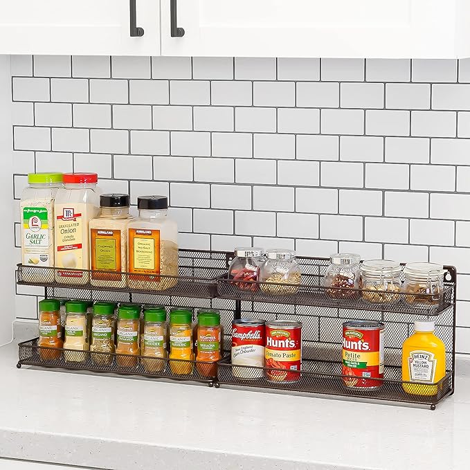 CAXXA 2 PK 2 Tier Mesh Kitchen Counter-top or Wall Mount Spice Rack Jars Storage Organizer, Bronze-Ruum Studio Home