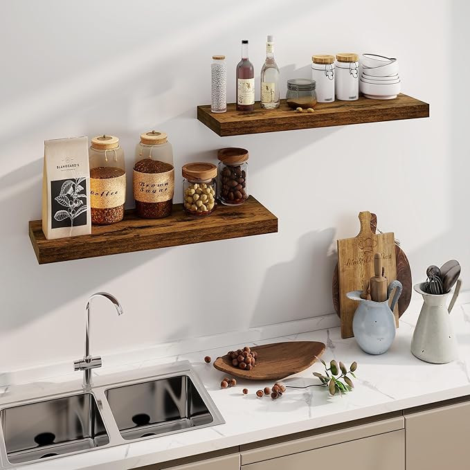 Floating Shelves 36 Inch Long, Deep Floating Shelf for Wall, 36 x 8 Floating Shelves Set of 2, 8 Inch Deep Wall Shelves for Living Room, Kitchen, Bedroom, Large Storage Shelves, Rustic Brown-Ruum Studio Home