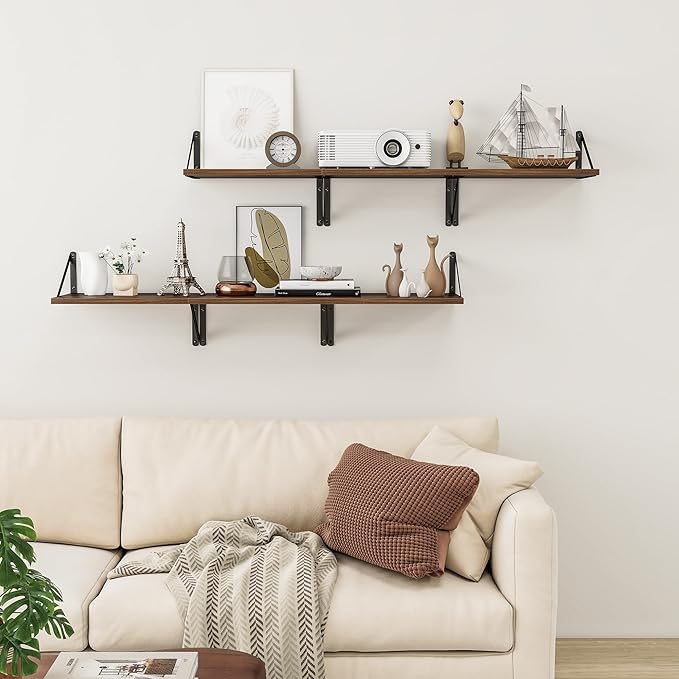 Heimlove Deep Floating Shelves for Wall, 12 Inch Deep Floating Shelves Set of 3, 16W x 12D Wood Wall Shelves, Wide Wood Shelves with Metal Bracket for Living Room, Kitchen, Office, Bedroom - Walnut-Ruum Studio Home