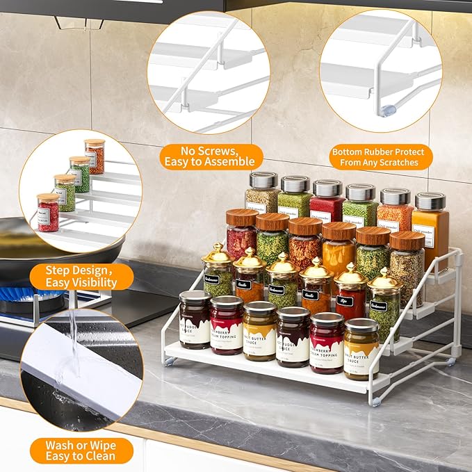 RCHYFEED Spice Rack Organizer for Cabinet, 4 Tier Spice Organization for Cabinet Depth Adjustable,Tierd Spice Rack Seasoning Organizer for Kitchen Countertop Pantry, Metal(1 Pack)-Ruum Studio Home