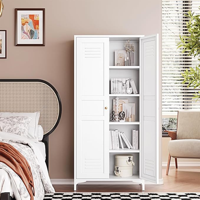 Letaya White Storage Cabinet with Feets-Metal Home Kitchen Pantry Cabinets with Doors and Adjustable Shelves,Organization Locker for Cupboard/Bedroom/Dining/Living/Bathroom/Office/Garage Room (White)-Ruum Studio Home