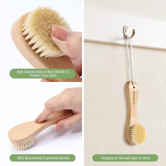 Laundry Stain Brush, Laundry Brush for Stains on Clothes, Dorm Room Essentials for College Students, Natural Boar Bristle Cleaning Brush, Fabrics Cleaning Brush for Clothes Without Damage-Ruum Studio Home