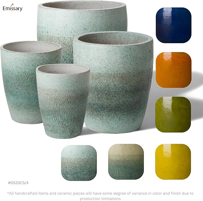 Emissary Bullet 9.5 in. Coastal Splash Ceramic Round Planter (9.5 in. L x 9.5 in. W x 12 in. H) with Drainage Hole-Ruum Studio Home