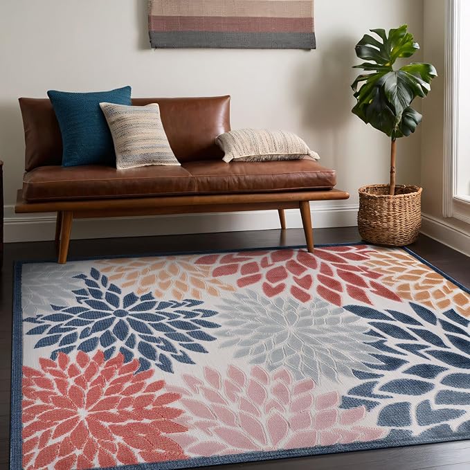 Beverly Rug Outdoor Rug 10x14 Large Modern Floral Tropical Area Rugs for Indoor and Outdoor Patio Easy to Clean Non Shedding Living Room Porch Garden Washable Outside Carpet (10 x 14 Multicolor)-Ruum Studio Home