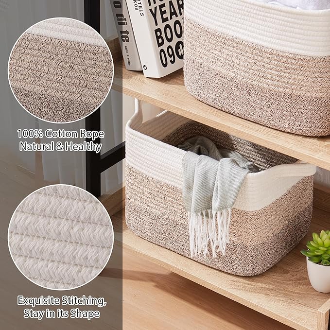 Storage Baskets for Organizing, Woven Baskets for Shelves, Rectangle Decorative Organizer for Storage Clothes, Toy, Books, Towels Nursery Bins 3 Pack (Gradient Yellow)-Ruum Studio Home