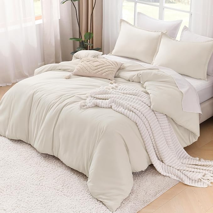 Litanika Beige Comforter Set California King Size, 3 Pieces Cal King Lightweight Solid Bedding Comforter Set, Oversized All Season Fluffy Bed Set (104x96In Comforter & 2 Pillowcases)-Ruum Studio Home