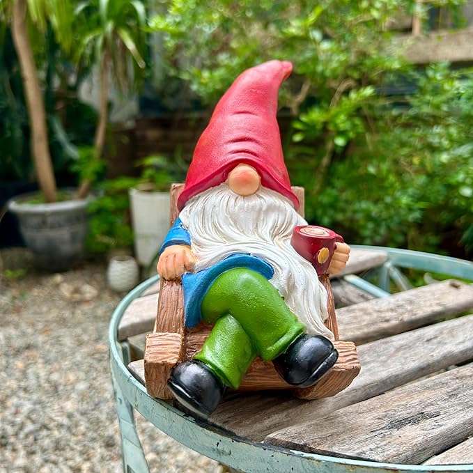 Drinking Coffee Faceless Garden Gnome Statue Decoration 7.1" Figurine Ornament for Indoor Outdoor Home Patio Yard Lawn-Ruum Studio Home