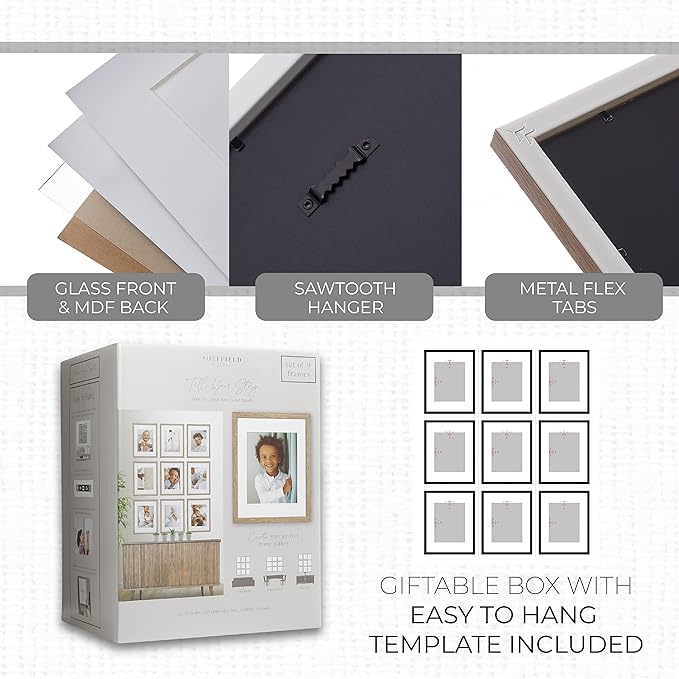 Sheffield Home 9 Piece Gallery Wall Frame Set, 11x14 Inch, Light Natural-Ruum Studio Home