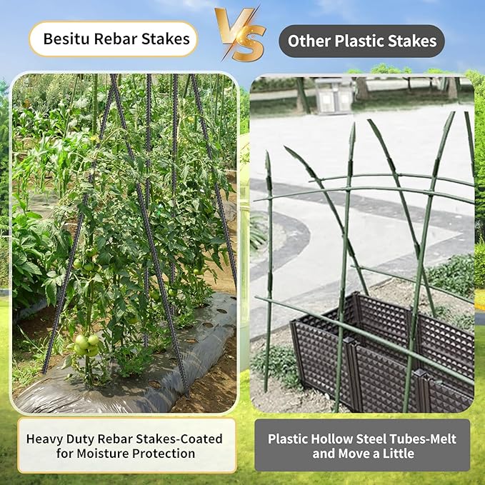 Rebar Stakes 36 inches 16-Pack Concrete Form Stakes Straight 3/8" Diameter Rebar Ground Metal Stakes for Landscaping, Securing Fence, Garden Plants Support, Survey Markers and Securing Trees-Ruum Studio Home
