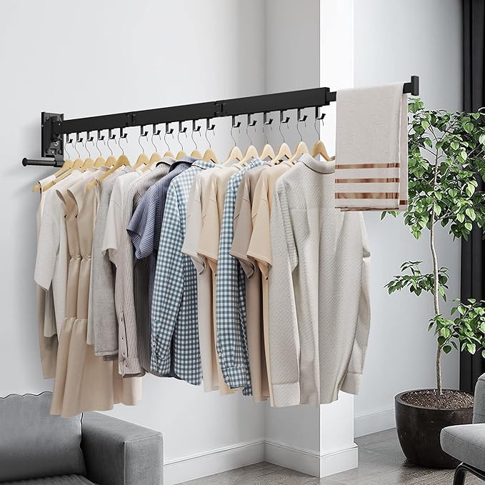 Wall Mounted Clothes Hanger,Clothes Drying Rack,Laundry Drying Rack,Drying Rack Clothing,Laundry Hanger Rack,Retractable Dryer Racks,Collapsible, Aluminum,can be Fold Upward & Left & Right-Ruum Studio Home