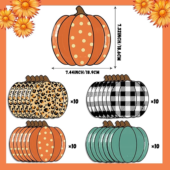HAKOTI 40Pcs Fall Pumpkin Paper Plates - Thanksgiving Harvest Party Tableware Decoration Orange Pumpkin Shape Plates for Autumn, Halloween Holiday-Ruum Studio Home