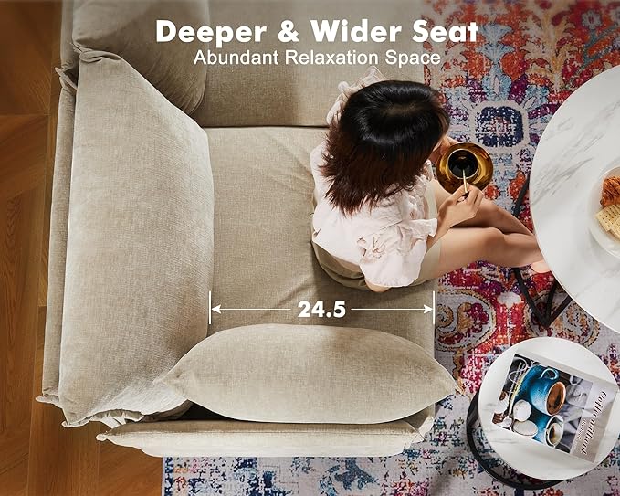 102.6" Modular Sectional Sofa, Oversized 3-Seater Couch with Removable Beige Chenille Fabric Cover, Deep Seat & High Backrest for Living Room, Office & Apartment-Ruum Studio Home