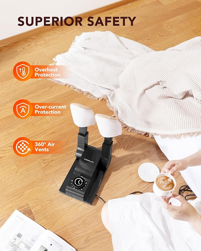 FORLIM Boot Dryer for Work Boots, Shoe Dryer with Heat Blower, Glove Dryer & Boot Warmer - 180° Adjustable Dry Rack - Telescopic Bendable Dry Ports - Intelligent Timer - Black-Ruum Studio Home
