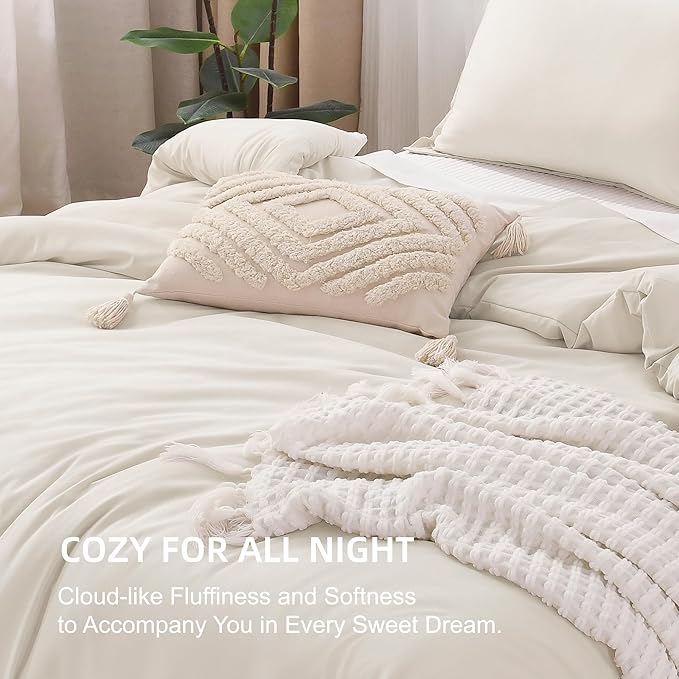 Litanika Beige Comforter Set California King Size, 3 Pieces Cal King Lightweight Solid Bedding Comforter Set, Oversized All Season Fluffy Bed Set (104x96In Comforter & 2 Pillowcases)-Ruum Studio Home